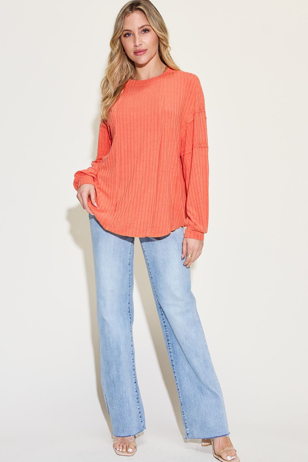 Basic Bae Full Size Ribbed Round Neck Long Sleeve T-Shirt Basic Bae Full Size Ribbed Round Neck Long Sleeve T-Shirt